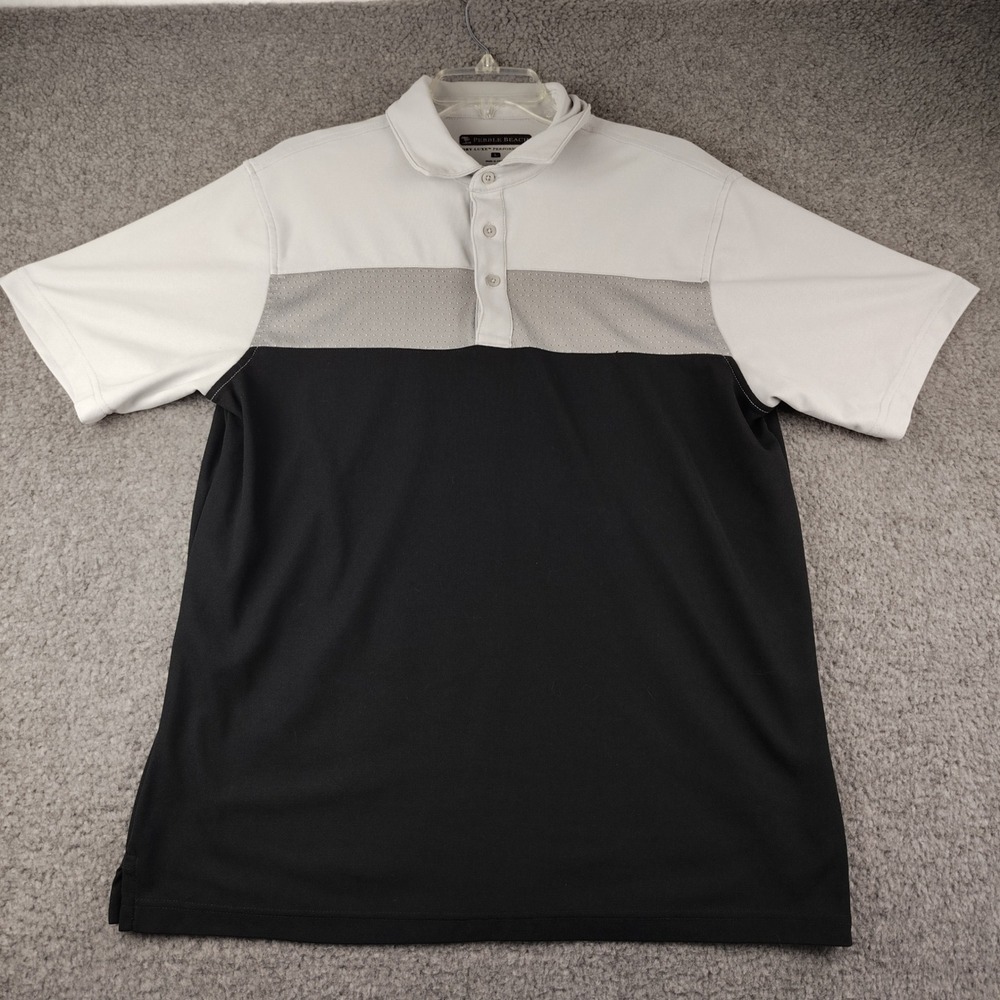 Pebble Beach Dry Luxe Performance Polo Shirt Mens Large Golf Black Grey